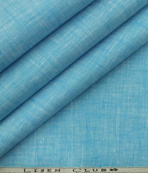 Linen Club Light Electric Blue 100% Pure Linen Kurta Fabric