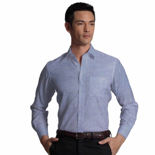 Linen Club White & Blue 60 LEA 100% Pure Linen Structured Shirt Fabric