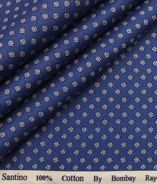 Bombay Rayon Men's Royal Blue Cotton Printed Shirt Fabric