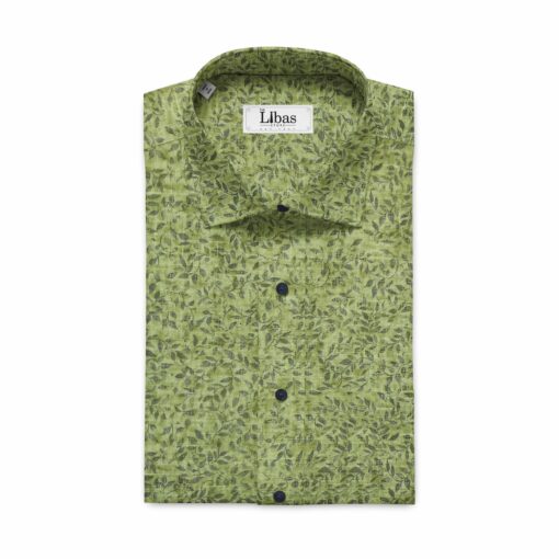Bombay Rayon Men's Light Green & Blue Cotton Linen Printed Shirt Fabric