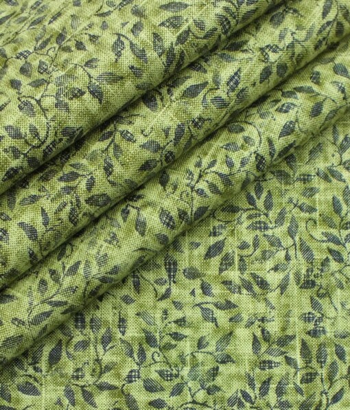 Bombay Rayon Men's Light Green & Blue Cotton Linen Printed Shirt Fabric