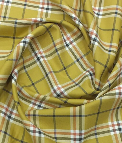 Cadini by Siyaram's Men's Canary Yellow Burberry Check Giza Cotton Shirt Fabric