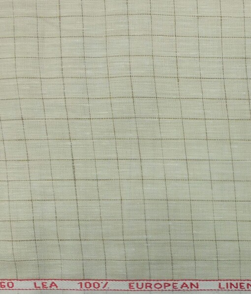 Cadini by Siyaram's Light Beige 60 LEA 100% Pure Linen Check Shirt Fabric