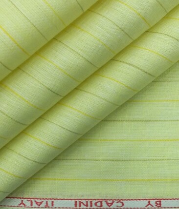 Cadini by Siyaram's Lemon Yellow 60 LEA 100% Pure Linen Striped Shirt Fabric