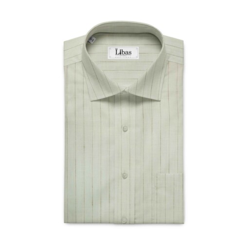Cadini by Siyaram's White 60 LEA 100% Pure Linen Brown Striped Shirt Fabric