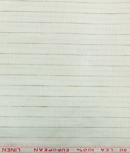 Cadini by Siyaram's White 60 LEA 100% Pure Linen Brown Striped Shirt Fabric