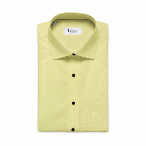 Monza Men's Light Yellow Cotton Fil a Fil Weave Solid Shirt Fabric