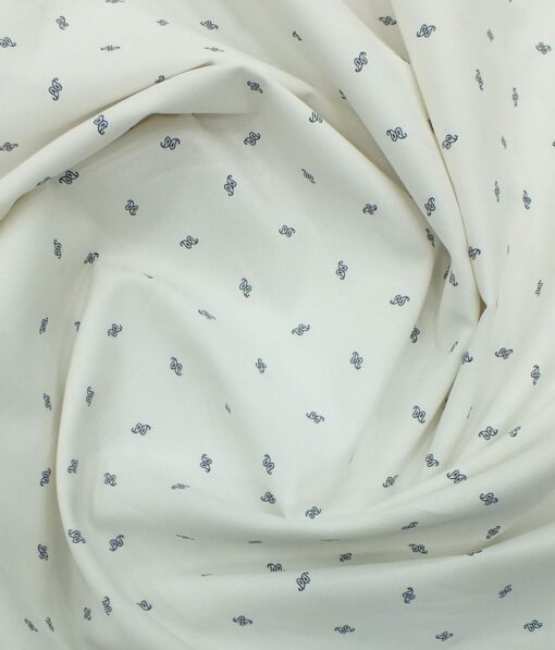 Monza Men's White Cotton  Printed Jacquard Weave Shirt Fabric