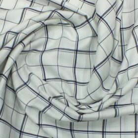 Monza Men's White & Dark Blue Broad Check Cotton Shirt Fabric