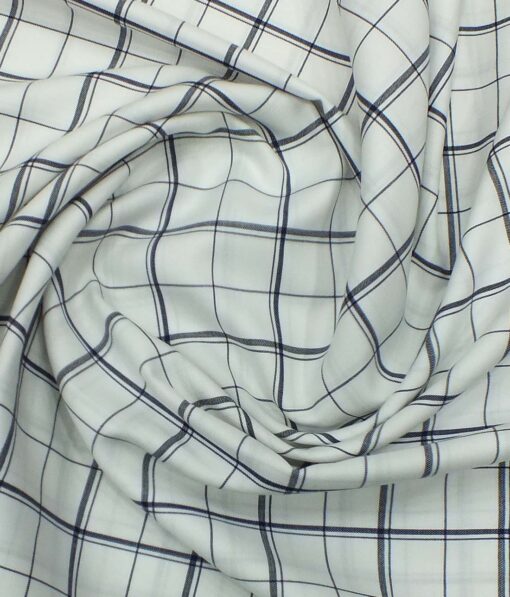 Monza Men's White & Dark Blue Broad Check Cotton Shirt Fabric