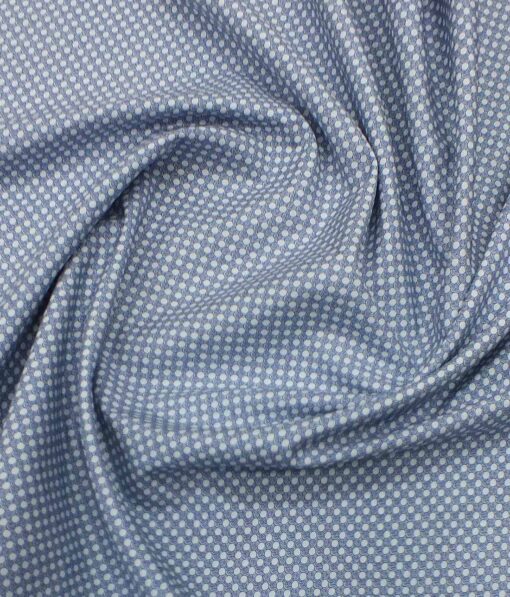 Nemesis Men's White & Blue Printed Giza Cotton Shirt Fabric