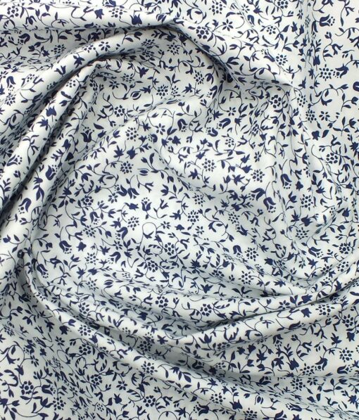 Nemesis Men's White & Royal Blue Printed Giza Cotton Shirt Fabric