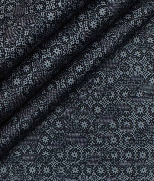 Nemesis Men's Black & Grey Printed Giza Cotton Shirt Fabric