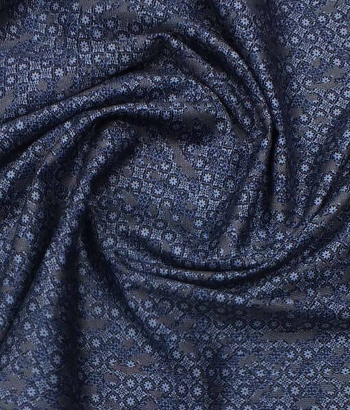 Nemesis Men's Dark Blue Printed Giza Cotton Shirt Fabric