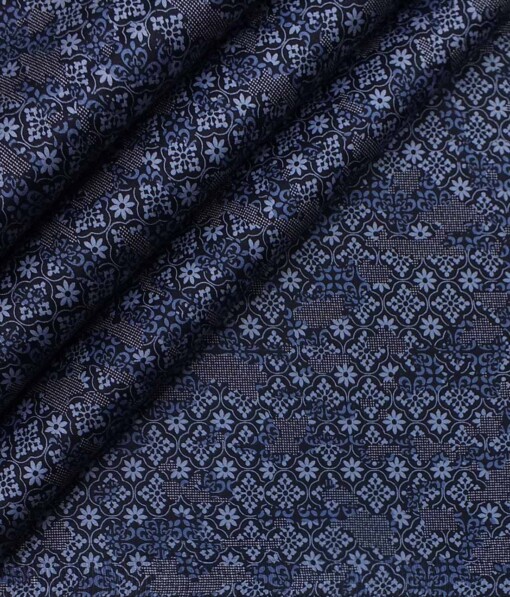 Nemesis Men's Dark Blue Printed Giza Cotton Shirt Fabric