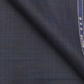 Raymond Men's Dark Blue Checks Poly Viscose Trouser Fabric (Unstitched - 1.25 Mtr)