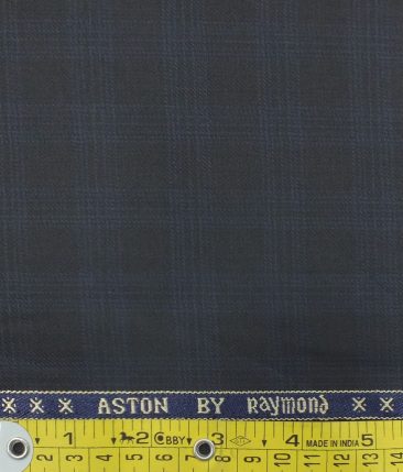 Raymond Men's Dark Navy Blue Check Poly Viscose Trouser Fabric (Unstitched - 1.25 Mtr)