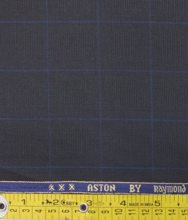 Raymond Men's Navy Blue Checks Poly Viscose Trouser Fabric (Unstitched - 1.25 Mtr)
