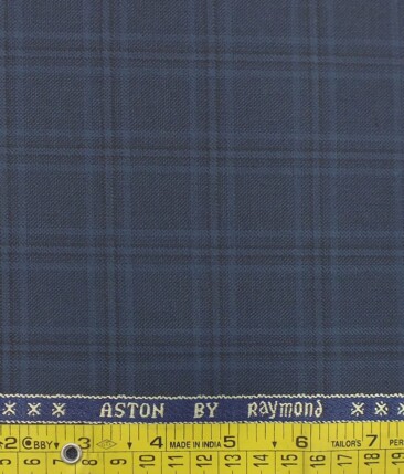 Raymond Men's Yale Blue Checks Poly Viscose Trouser Fabric (Unstitched - 1.25 Mtr)