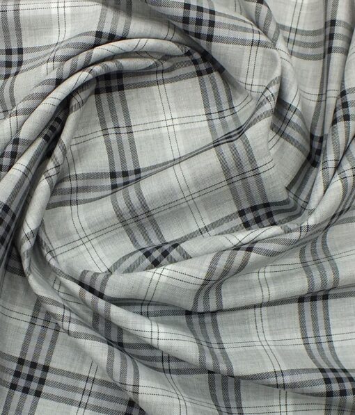Soktas Men's Light Grey& Black Giza Cotton Burberry Check Twill Weave Shirt Fabric