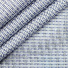 Soktas Men's White & Blue Giza Cotton Weaving Design Shirt Fabric