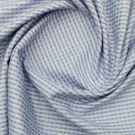 Soktas Men's White & Blue Giza Cotton Weaving Design Shirt Fabric