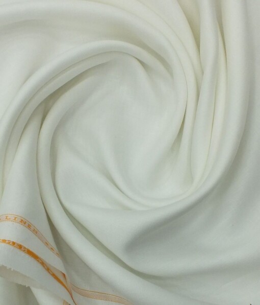Linen Club Pure White 100% Pure Linen Self Design Unstitched Trouser Fabric