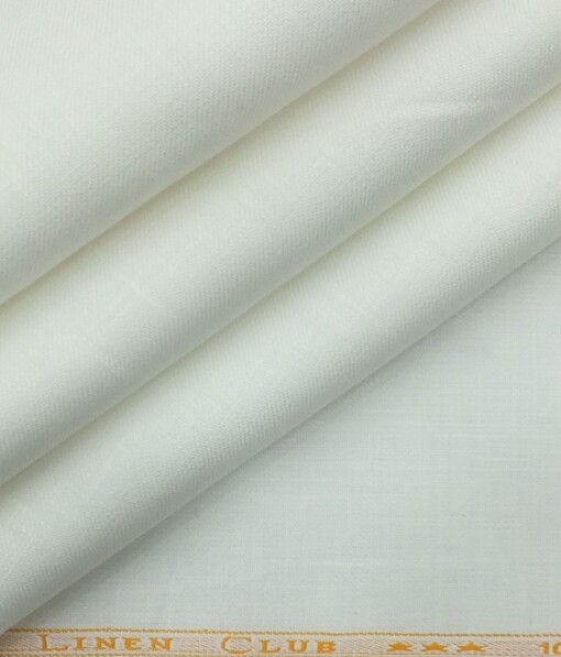 Linen Club Pure White 100% Pure Linen Self Design Unstitched Trouser Fabric