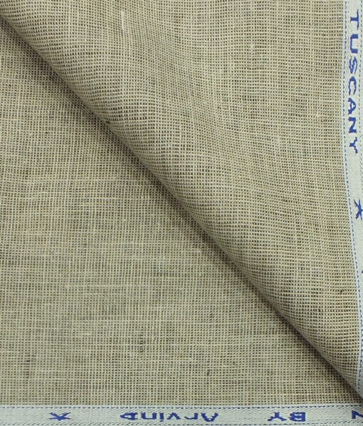 Arvind Butter Oat Beige 100% Pure Linen 25 LEA Structured Unstitched Trouser Fabric