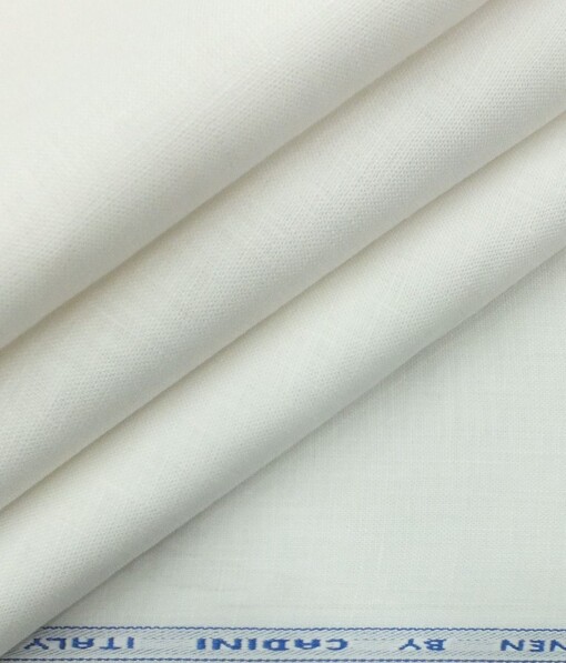 Cadini by Siyaram's White 100% Pure Linen 25 LEA Self Design Unstitched Trouser Fabric