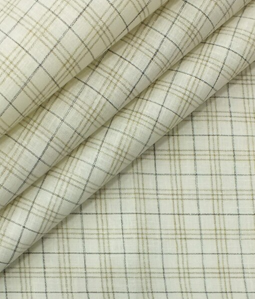 Raymond Medium Brown Structured Trouser Fabric With Exquisite Khadi Look Cream Checks Shirt Fabric (Unstitched)