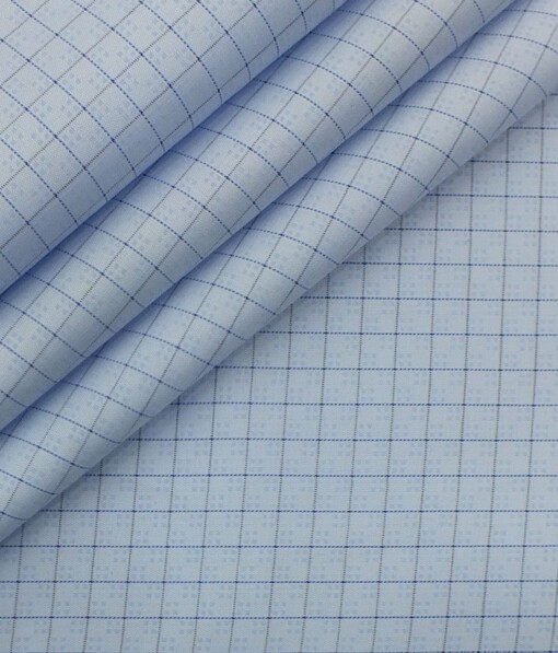 Raymond Dark Navy Blue Self Design Trouser Fabric With Exquisite Sky Blue Checks Shirt Fabric (Unstitched)