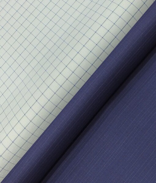 Raymond Bright Royal Blue Self Design Trouser Fabric With Exquisite White base Blue Checks Shirt Fabric (Unstitched)