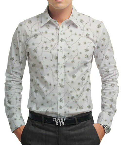 Raymond Medium Grey Self Design Structured Trouser Fabric With Exquisite White Floral Printed Shirt Fabric (Unstitched)