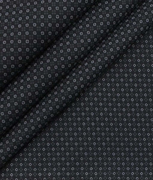 Raymond Light Worsted Grey Self Design Trouser Fabric With Nemesis Black Egyptian Cotton Printed Shirt Fabric (Unstitched)
