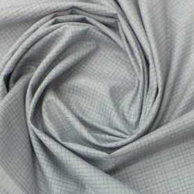 Exquisite Men's Light Grey Stuctured cum Checks Cotton Blend Shirt Fabric