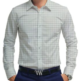 Exquisite Men's White base Blue Checks Cotton Blend Shirt Fabric