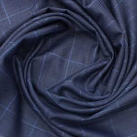 Italian Channel Aegan Blue Broad Checks Premium Party Wear Three Piece Unstitched Suit Length Fabric (Unstitched - 3.75 Mtr)