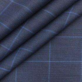 Italian Channel Aegan Blue Broad Checks Premium Party Wear Three Piece Unstitched Suit Length Fabric (Unstitched - 3.75 Mtr)