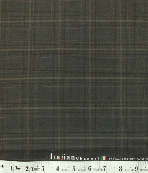 Italian Channel Dark Brown Broad Checks Premium Party Wear Three Piece Unstitched Suit Length Fabric (Unstitched - 3.75 Mtr)