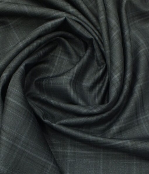 Italian Channel Dark Grey Broad Checks Premium Party Wear Three Piece Unstitched Suit Length Fabric (Unstitched - 3.75 Mtr)