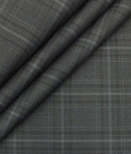 Italian Channel Dark Grey Broad Checks Premium Party Wear Three Piece Unstitched Suit Length Fabric (Unstitched - 3.75 Mtr)