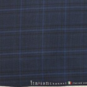 Italian Channel Dark Royal Blue Broad Checks Premium Party Wear Three Piece Unstitched Suit Length Fabric (Unstitched - 3.75 Mtr)