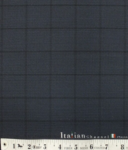 Italian Channel Spruce Blue Structured Broad Checks Premium Party Wear Three Piece Unstitched Suit Length Fabric (Unstitched - 3.75 Mtr)