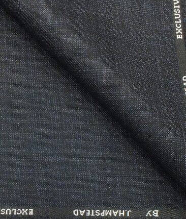 J.Hampstead by Siyaram's Men's Dark Blue Self Check Poly Viscose Trouser Fabric (Unstitched - 1.25 Mtr)
