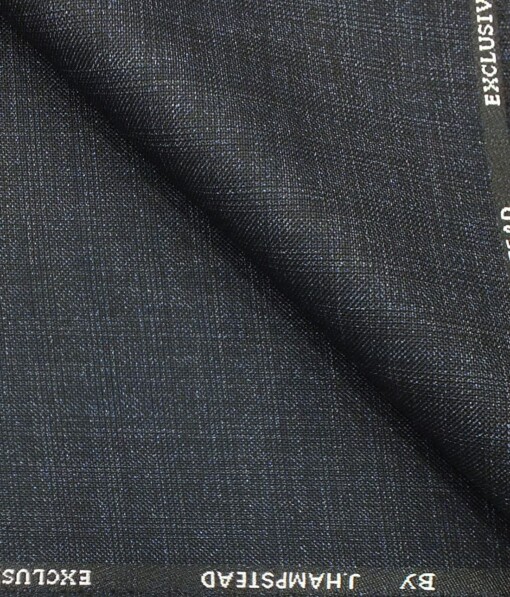 J.Hampstead by Siyaram's Men's Dark Blue Self Check Poly Viscose Trouser Fabric (Unstitched - 1.25 Mtr)