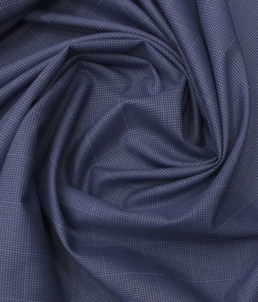 J.Hampstead by Siyaram's Men's Aegan Blue Checks Poly Viscose Trouser Fabric (Unstitched - 1.25 Mtr)