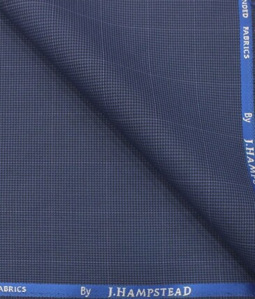 J.Hampstead by Siyaram's Men's Aegan Blue Checks Poly Viscose Trouser Fabric (Unstitched - 1.25 Mtr)