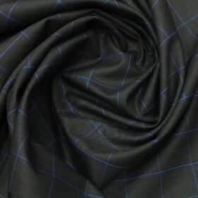 J.Hampstead by Siyaram's Men's Black base with Royal Blue Checks Poly Viscose Trouser Fabric (Unstitched - 1.25 Mtr)