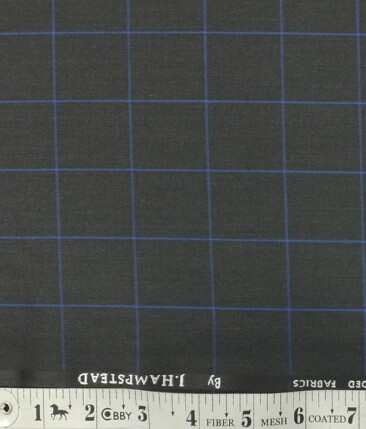 J.Hampstead by Siyaram's Men's Black base with Royal Blue Checks Poly Viscose Trouser Fabric (Unstitched - 1.25 Mtr)